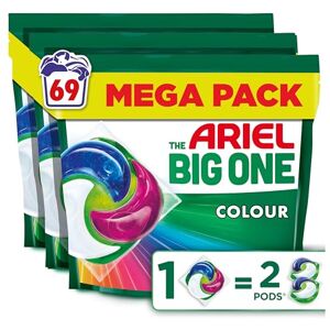 Ariel The Big One PODS Laundry Capsules, 69 Washes (3 x 23), Colour – 2X Stain & Odour Removal, Fast Dissolving in Cold Ariel The Big One PODS Laundry Capsules, 69 Washes (3 x 23), Colour – 2X Stain & Odour Removal, Fast Dissolving in Cold