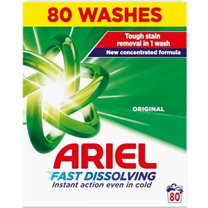 Ariel Fast Dissolving Washing Powder Laundry Detergent 4kg, 80 Washes, Original, Tough Stain Removal In 1 Wash, Instant Action Even In Cold Ariel Fast Dissolving Washing Powder Laundry Detergent 4kg, 80 Washes, Original, Tough Stain Removal In 1 Wash, Instant Action Even In Cold