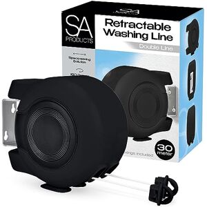 SA Products Wall Mounted Twin Cable Retractable Washing Line 2x15m Long Clothes Line 30m Extendable Laundry Drying String Line Heavy-Duty Plastic & Polyvinyl For Indoor & Outdoor Use All Black SA Products Wall Mounted Twin Cable Retractable Washing Line 2x15m Long Clothes Line 30m Extendable Laundry Drying String Line Heavy-Duty Plastic & Polyvinyl For Indoor & Outdoor Use All Black
