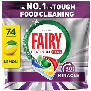 Fairy 30 Minute Miracle Platinum Plus Dishwasher Tablets, N.1 in Tough Food Cleaning, Dishwasher Cleaner, 74 Capsules Fairy 30 Minute Miracle Platinum Plus Dishwasher Tablets, N.1 in Tough Food Cleaning, Dishwasher Cleaner, 74 Capsules