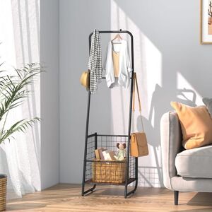 VECELO Metal Coat Rack, Clothes Stand with Anti-Drop Design, Free Standing Hall Trees with Steel Basket, Hat Bag Rack with 2 Hanger Rails, Space Saving for Hallway, Living Room VECELO Metal Coat Rack, Clothes Stand with Anti-Drop Design, Free Standing Hall Trees with Steel Basket, Hat Bag Rack with 2 Hanger Rails, Space Saving for Hallway, Living Room