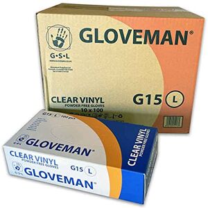 GLOVEMAN Vinyl Gloves Powder Free, Non Latex and Clear, 1 Case (10 Boxes of 100 Gloves, 1,000 Total) (Large) GLOVEMAN Vinyl Gloves Powder Free, Non Latex and Clear, 1 Case (10 Boxes of 100 Gloves, 1,000 Total) (Large)