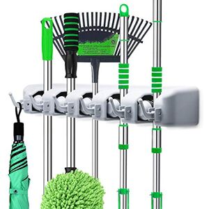 LETMY Broom Holder Wall Mounted Mop and Broom Hanger Holder Garage Storage Rack & Garden Tool Organizer 5 Position 6 Hooks for Home, kitchen, Garden, Tools, Garage Organization LETMY Broom Holder Wall Mounted Mop and Broom Hanger Holder Garage Storage Rack & Garden Tool Organizer 5 Position 6 Hooks for Home, kitchen, Garden, Tools, Garage Organization