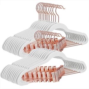SONGMICS Set of 24 Velvet Hangers, Trouser Hangers for Clothes with Movable Clips and Rose Gold Hook, Non-Slip, Space-Saving, 42 cm Long, for Skirts, Dresses, White CRF014W01 SONGMICS Set of 24 Velvet Hangers, Trouser Hangers for Clothes with Movable Clips and Rose Gold Hook, Non-Slip, Space-Saving, 42 cm Long, for Skirts, Dresses, White CRF014W01