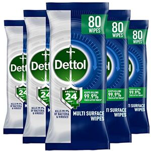 Dettol Protect 24 Multipurpose Antibacterial Wipes, 5 Pack of 80, Total 400, Long-Lasting Germ Protection, Ideal for Home, Office, Travel, First Aid Bag Essential Dettol Protect 24 Multipurpose Antibacterial Wipes, 5 Pack of 80, Total 400, Long-Lasting Germ Protection, Ideal for Home, Office, Travel, First Aid Bag Essential