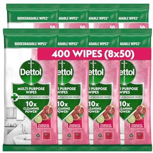 Dettol Antibacterial Multipurpose Cleaning Wipes, Pomegranate & Lime, 400 Wipes (50 x 8pck) Disinfectant, Biodegradable, 10X Cleaning power vs Water alone, Kills 99.9 Percent of Germs Dettol Antibacterial Multipurpose Cleaning Wipes, Pomegranate & Lime, 400 Wipes (50 x 8pck) Disinfectant, Biodegradable, 10X Cleaning power vs Water alone, Kills 99.9 Percent of Germs