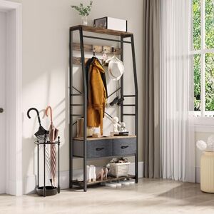 YITAHOME Coat Rack, 6-in-1 Hall Tree with 2 Drawers Floorstanding Coat Stand with Shoe Storage Wood and Matel Clothes Rail with 8 Hooks, for Hallway Living Room Entryway Bedroom, Rustic Brown YITAHOME Coat Rack, 6-in-1 Hall Tree with 2 Drawers Floorstanding Coat Stand with Shoe Storage Wood and Matel Clothes Rail with 8 Hooks, for Hallway Living Room Entryway Bedroom, Rustic Brown