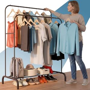 PORTENTUM Heavy Duty Steel Clothes Rack Up to 35 kg Double Bar Organizer and Shoe Rack Free Standing Coat Racks with Non-Slip Feet Anti-Drop Caps for Hangers Quick Assembly PORTENTUM Heavy Duty Steel Clothes Rack Up to 35 kg Double Bar Organizer and Shoe Rack Free Standing Coat Racks with Non-Slip Feet Anti-Drop Caps for Hangers Quick Assembly