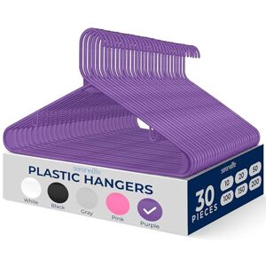 SereneLife Plastic Hangers 30 pcs, Non-Slip Heavy Duty Clothes Hanger Set with 360° Swivel Hook, Smooth Finish to Protect Fabric, Lightweight, Ultra-Thin Hangers for Coats and Other Clothes (Purple) SereneLife Plastic Hangers 30 pcs, Non-Slip Heavy Duty Clothes Hanger Set with 360° Swivel Hook, Smooth Finish to Protect Fabric, Lightweight, Ultra-Thin Hangers for Coats and Other Clothes (Purple)