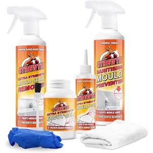 Strewth Mould Remover and Prevention Kit Long-term Solution To Mould, Dual-Action Remover/Preventer Sprays and Grout Gel (2 x 500ml, Cloth and Gloves) Strewth Mould Remover and Prevention Kit Long-term Solution To Mould, Dual-Action Remover/Preventer Sprays and Grout Gel (2 x 500ml, Cloth and Gloves)
