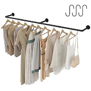Crehomfy Industrial Pipe Clothes Rack with 3 Hooks, 72’'L Wall Mounted Garment Rack, Heavy Duty Iron Garment Bar, Clothes Hanging Rod Bar for Laundry Room, Max Load 135Lb Black (3 Base) Crehomfy Industrial Pipe Clothes Rack with 3 Hooks, 72’'L Wall Mounted Garment Rack, Heavy Duty Iron Garment Bar, Clothes Hanging Rod Bar for Laundry Room, Max Load 135Lb Black (3 Base)
