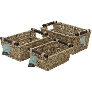 JVL Seagrass Set of 3 Tapered Storage Baskets with Wooden Handles JVL Seagrass Set of 3 Tapered Storage Baskets with Wooden Handles
