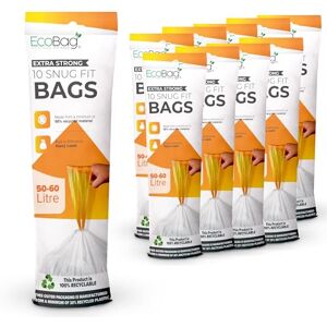 EcoBag 100 Pack White Kitchen Drawstring Bin Liner 50-60L 28 Microns Heavy Duty, Extra Strong, Brabantia Compatible, Eco-Friendly, Tear Resistant, Clear Recycling Bags (620 x 810mm) EcoBag 100 Pack White Kitchen Drawstring Bin Liner 50-60L 28 Microns Heavy Duty, Extra Strong, Brabantia Compatible, Eco-Friendly, Tear Resistant, Clear Recycling Bags (620 x 810mm)