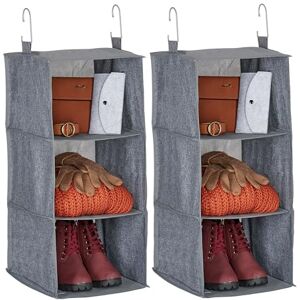 Relaxdays Set of 2 Wardrobe Hanging Shelf, 3 Compartments, Fabric, 73 x 30 x 30 cm, 2 Hooks each, Closet Storage, Grey, Polyester Relaxdays Set of 2 Wardrobe Hanging Shelf, 3 Compartments, Fabric, 73 x 30 x 30 cm, 2 Hooks each, Closet Storage, Grey, Polyester