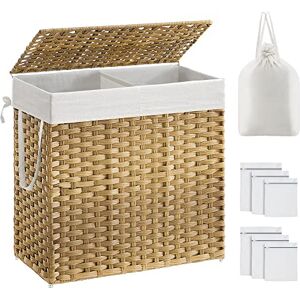 SONGMICS Laundry Basket with Lid, 130L Washing Basket 2 Compartments, Removable Liners with Handles, Handwoven Synthetic Rattan, for Bedroom, Bathroom, Laundry Room, 33 x 66 x 60 cm, Natural LCB253N01 SONGMICS Laundry Basket with Lid, 130L Washing Basket 2 Compartments, Removable Liners with Handles, Handwoven Synthetic Rattan, for Bedroom, Bathroom, Laundry Room, 33 x 66 x 60 cm, Natural LCB253N01