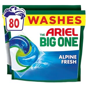 Ariel The Big One PODS®, Washing Liquid Laundry Detergent Capsules, 2 x 40 Washes, Alpine Fresh, 2X Stain & Odour Removal, Fast Dissolving Even in Cold Ariel The Big One PODS®, Washing Liquid Laundry Detergent Capsules, 2 x 40 Washes, Alpine Fresh, 2X Stain & Odour Removal, Fast Dissolving Even in Cold