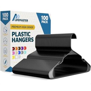 Lifemaster 100 Pcs. Black Plastic Clothes Hangers Lightweight, Durable Coat Hanger Set with Smart Shoulder Grooves, Space-Saving Design, Non-Slip Feature Keep Closet Organized Lifemaster 100 Pcs. Black Plastic Clothes Hangers Lightweight, Durable Coat Hanger Set with Smart Shoulder Grooves, Space-Saving Design, Non-Slip Feature Keep Closet Organized