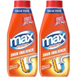 Max Strength Drain Unblocker, 2 x 1L Heavy Duty Sink, Shower, Bath, Plughole Unclogger Cleaner for Kitchen and Bathroom Drains – Fast Acting & Easy to Use Max Strength Drain Unblocker, 2 x 1L Heavy Duty Sink, Shower, Bath, Plughole Unclogger Cleaner for Kitchen and Bathroom Drains – Fast Acting & Easy to Use