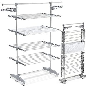 VOUNOT Large 4 Tier Clothes Airer, Laundry Drying Rack Stainless Steel Clothes Horse with Foldable Wings, Telescopic Rod for Indoor Outdoor VOUNOT Large 4 Tier Clothes Airer, Laundry Drying Rack Stainless Steel Clothes Horse with Foldable Wings, Telescopic Rod for Indoor Outdoor
