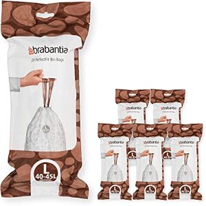 Brabantia 138669 PerfectFit Bin Liners Multipack (Size L/40-45 Litre) Thick Plastic Trash Bags with Tie Tape Drawstring Handles (120 Bags), White Brabantia 138669 PerfectFit Bin Liners Multipack (Size L/40-45 Litre) Thick Plastic Trash Bags with Tie Tape Drawstring Handles (120 Bags), White