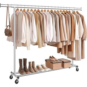 SONGMICS Clothes Rack on Wheels, Heavy Duty Clothes Rail, 45 x (160-200) x 161.5 cm, with Extendable Hanging Rail, 150 kg Load Capacity, Easy Assembly, Portable, Silver HSR175E01 SONGMICS Clothes Rack on Wheels, Heavy Duty Clothes Rail, 45 x (160-200) x 161.5 cm, with Extendable Hanging Rail, 150 kg Load Capacity, Easy Assembly, Portable, Silver HSR175E01