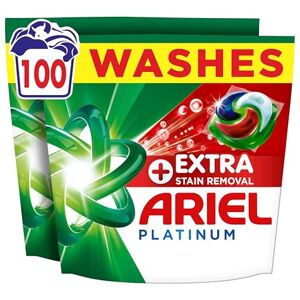 Ariel Platinum PODS®, Washing Liquid Laundry Detergent Capsules 100 Washes, +Extra Stain Removal, Remove Even 7-Day Dried-in Stains Ariel Platinum PODS®, Washing Liquid Laundry Detergent Capsules 100 Washes, +Extra Stain Removal, Remove Even 7-Day Dried-in Stains