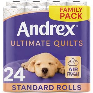 Andrex Ultimate Quilts Toilet Paper 24 Rolls, Air Pocket Technology for Soft, Thick Sheets – 24 Quilted Toilet Rolls x 1 Pack, FSC Certified Andrex Ultimate Quilts Toilet Paper 24 Rolls, Air Pocket Technology for Soft, Thick Sheets – 24 Quilted Toilet Rolls x 1 Pack, FSC Certified