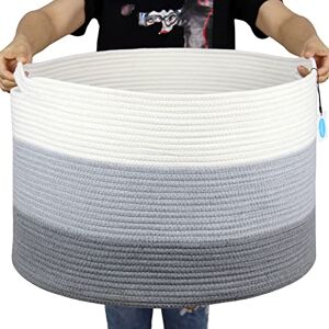 Casaphoria XXXLarge Cotton Rope Basket for Living Room Woven Storage Basket with Handle for Blankets, Towels and Pillows Laundry Hamper Light Gray (22" x 22" x 14") Casaphoria XXXLarge Cotton Rope Basket for Living Room Woven Storage Basket with Handle for Blankets, Towels and Pillows Laundry Hamper Light Gray (22" x 22" x 14")