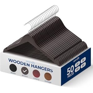 SereneLife Wood Hangers Space Saving Heavy Duty Slim Suit Clothes Hanger Set with 360 Degree Swivel Metal Hook, Can Hold Up to 10 Lbs. for Coats, Jackets, Pants & Dress (50 Pieces) SereneLife Wood Hangers Space Saving Heavy Duty Slim Suit Clothes Hanger Set with 360 Degree Swivel Metal Hook, Can Hold Up to 10 Lbs. for Coats, Jackets, Pants & Dress (50 Pieces)