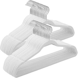 SONGMICS Set of 50 Velvet Hangers, 41.5 cm Wide, Space-Saving, High Load Capacity, with 360° Swivel Hooks, for Coats Shirts Suits, White and Silver CRF026W04 SONGMICS Set of 50 Velvet Hangers, 41.5 cm Wide, Space-Saving, High Load Capacity, with 360° Swivel Hooks, for Coats Shirts Suits, White and Silver CRF026W04
