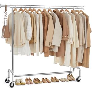 SONGMICS Clothes Rack on Wheels, Heavy-Duty Clothes Rail, with Extendable Hanging Rail, 130 kg Load Capacity, 45 x (110-150) x 162.9 cm, Chrome-Plated, Silver HSR11S SONGMICS Clothes Rack on Wheels, Heavy-Duty Clothes Rail, with Extendable Hanging Rail, 130 kg Load Capacity, 45 x (110-150) x 162.9 cm, Chrome-Plated, Silver HSR11S
