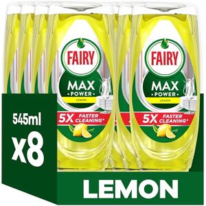 Fairy MaxPower Washing Up Liquid Lemon 8 x 545 ML, Easy & Effortless Cleaning, Even On Your Greasiest Pots & Pans Fairy MaxPower Washing Up Liquid Lemon 8 x 545 ML, Easy & Effortless Cleaning, Even On Your Greasiest Pots & Pans