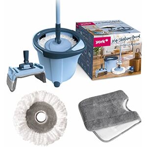 YORK Mop Set with Bucket with Replacement Mop Heads with Wring Function Flat Floor Mop System Cleaning Set Telescopic Handle Special Blue YORK Mop Set with Bucket with Replacement Mop Heads with Wring Function Flat Floor Mop System Cleaning Set Telescopic Handle Special Blue