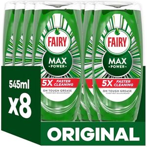 Fairy Max Power Washing Up Liquid Original 8 x 545ML, Easy & Effortless Cleaning, Even On Your Greasiest Pots & Pans Fairy Max Power Washing Up Liquid Original 8 x 545ML, Easy & Effortless Cleaning, Even On Your Greasiest Pots & Pans