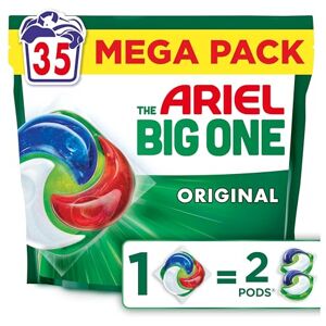 Ariel The Big One Laundry Capsules, 35 Washes, Original Stain & Odour Removal PODS, Fast Dissolving in Cold, Pods Ariel The Big One Laundry Capsules, 35 Washes, Original Stain & Odour Removal PODS, Fast Dissolving in Cold, Pods