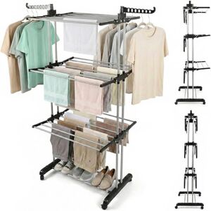 Rainberg Clothes Drying Rack, Extra Large 4-Tier Capacity Foldable Clothes Airer with Wheels, Adjustable Large Stainless Steel Garment Laundry Racks for Indoor Outdoor with Foldable Wings Rainberg Clothes Drying Rack, Extra Large 4-Tier Capacity Foldable Clothes Airer with Wheels, Adjustable Large Stainless Steel Garment Laundry Racks for Indoor Outdoor with Foldable Wings