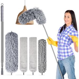 Lychico Feather Duster 5PCS Kit Bendable Microfiber Duster with 30'' to 100'' Extension Pole, Detachable & Reusable for Roof, High Ceiling Fan, Blinds, Furniture & Cars Lychico Feather Duster 5PCS Kit Bendable Microfiber Duster with 30'' to 100'' Extension Pole, Detachable & Reusable for Roof, High Ceiling Fan, Blinds, Furniture & Cars