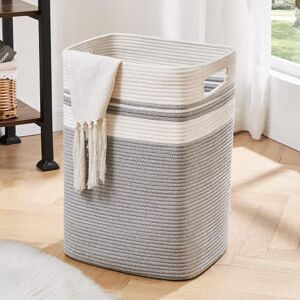 OIAHOMY Laundry Hamper Tall Cotton Storage Basket With Handles, Decorative for Living Room, Collapsible Large for Toys, Pillows, Clothes 16x13x22in Grey OIAHOMY Laundry Hamper Tall Cotton Storage Basket With Handles, Decorative for Living Room, Collapsible Large for Toys, Pillows, Clothes 16x13x22in Grey
