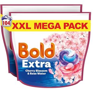 Bold EXTRA PODS® Washing Liquid Laundry Detergent Capsules 104 Washes (52 x 2), Cherry Blossom & Rose Water, Extra Stain And Odour Removal, With Built-In Lenor Softener Bold EXTRA PODS® Washing Liquid Laundry Detergent Capsules 104 Washes (52 x 2), Cherry Blossom & Rose Water, Extra Stain And Odour Removal, With Built-In Lenor Softener