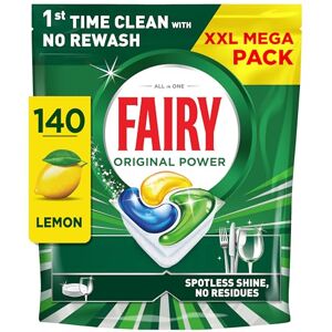 Fairy Original Power Dishwasher Tablets Lemon, 140 Capsules, 1st Time Cleaning Action with No Rewash, Effective on 100% Grease, Spotless Shine Without Residues Fairy Original Power Dishwasher Tablets Lemon, 140 Capsules, 1st Time Cleaning Action with No Rewash, Effective on 100% Grease, Spotless Shine Without Residues