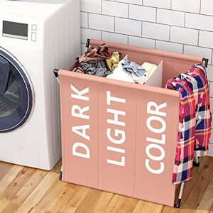 BAKAJI Laundry Basket 3 Compartments Foldable Metal Frame and Fabric Bag Decoration Sritta Space Saving Container with Lid 64 x 38 x 62 cm (Taupe) BAKAJI Laundry Basket 3 Compartments Foldable Metal Frame and Fabric Bag Decoration Sritta Space Saving Container with Lid 64 x 38 x 62 cm (Taupe)