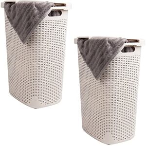 Mind Reader Basket Collection, Slim Laundry Hamper, 60 Liter (15g/33lbs) Capacity, Cut Out Handles, Attached Hinged Lid, Ventilated, Set of 2, Ivory Mind Reader Basket Collection, Slim Laundry Hamper, 60 Liter (15g/33lbs) Capacity, Cut Out Handles, Attached Hinged Lid, Ventilated, Set of 2, Ivory