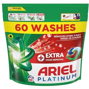 Ariel Platinum PODS®, Washing Liquid Laundry Detergent Capsules 60 Washes, +Extra Stain Removal, Remove Even 7-Day Dried-in Stains Ariel Platinum PODS®, Washing Liquid Laundry Detergent Capsules 60 Washes, +Extra Stain Removal, Remove Even 7-Day Dried-in Stains