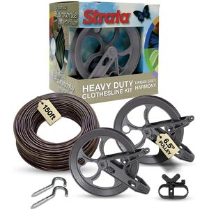 Strata Urban Grey Harmony Clothesline Outdoor Heavy Duty Kit 150 Feet Galvanized Wire Mocha PVC Coating, 6.5" Clothesline Pulley 2pcs, Metal Mini Winch Tightener 1pc & 2 Metal Hooks Strata Urban Grey Harmony Clothesline Outdoor Heavy Duty Kit 150 Feet Galvanized Wire Mocha PVC Coating, 6.5" Clothesline Pulley 2pcs, Metal Mini Winch Tightener 1pc & 2 Metal Hooks