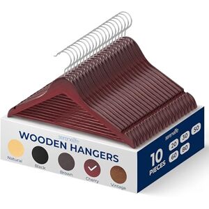 SereneLife Wooden Hangers 10 Pack, Non-Slip, Sturdy, Heavy Duty Suit Hanger Set with 360° Chrome Swivel Hook, Space-Saving Wood Hangers Closet Organizer for Clothes, Coat, Pants, Dress (Cherry) SereneLife Wooden Hangers 10 Pack, Non-Slip, Sturdy, Heavy Duty Suit Hanger Set with 360° Chrome Swivel Hook, Space-Saving Wood Hangers Closet Organizer for Clothes, Coat, Pants, Dress (Cherry)