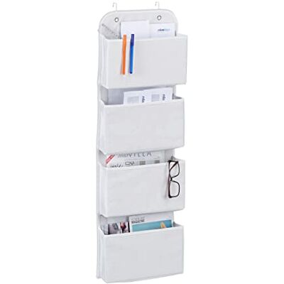 Relaxdays Hanging Organiser, 4 Compartments, Hanging Door Storage, Office, Bedroom, Bathroom, Hooks, White Relaxdays Hanging Organiser, 4 Compartments, Hanging Door Storage, Office, Bedroom, Bathroom, Hooks, White