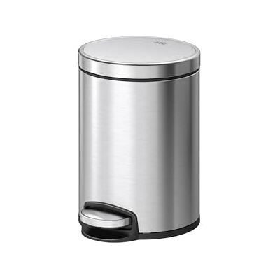 EKO Eva Pedal Bathroom Bin 5 Litres, Rubbish Bin with Soft Close Lid, Removable Inner Bucket, Perfect for Bathroom, Bedroom & Home, Stainless Steel EKO Eva Pedal Bathroom Bin 5 Litres, Rubbish Bin with Soft Close Lid, Removable Inner Bucket, Perfect for Bathroom, Bedroom & Home, Stainless Steel