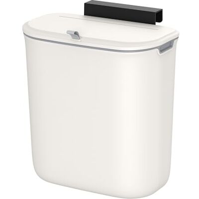 SONGMICS Hanging Trash Can, 9L Kitchen Bin with Lid for Food Waste, Wall Mounted Trash Can, Hanging or Sticking on Cupboard Door, for Kitchen Cabinet, Under Sink, White LTB820W9 SONGMICS Hanging Trash Can, 9L Kitchen Bin with Lid for Food Waste, Wall Mounted Trash Can, Hanging or Sticking on Cupboard Door, for Kitchen Cabinet, Under Sink, White LTB820W9