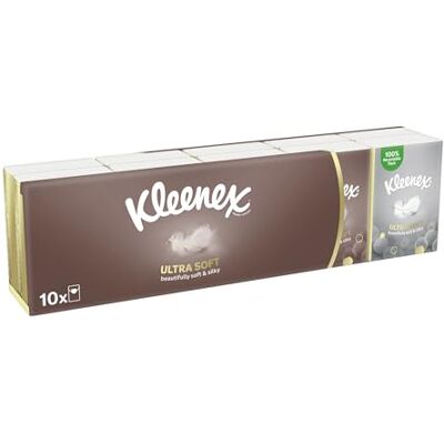 Kleenex Ultra Soft Pocket Pack Tissues Beautifully Soft and Silky Tissues 10 Pocket Packs (15 Units) Kleenex Ultra Soft Pocket Pack Tissues Beautifully Soft and Silky Tissues 10 Pocket Packs (15 Units)