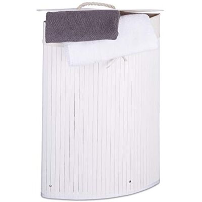 Relaxdays Bamboo Corner Laundry Basket, 35 x 35 x 65 cm, 64L, Folding Hamper with Laundry Sack, White Relaxdays Bamboo Corner Laundry Basket, 35 x 35 x 65 cm, 64L, Folding Hamper with Laundry Sack, White